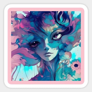 Fantastical Manga Flower Girl Sticker